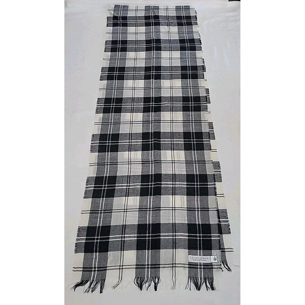 Lochcarron of Scotland 100% Pure New Wool Scarf - Black & White Tartan